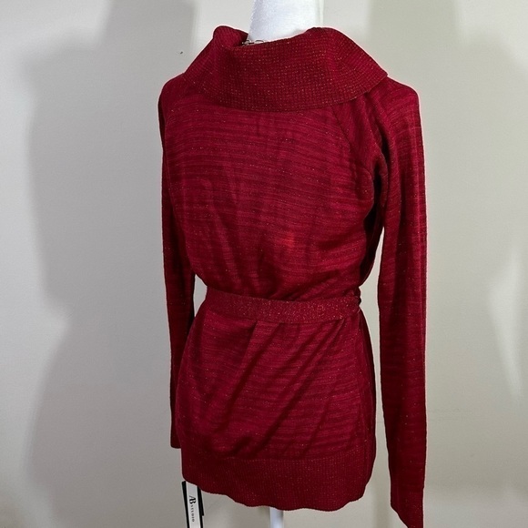 N. W.T. AB Studio sz lg cowl neck sweater red with a with matching belt - Picture 7 of 13